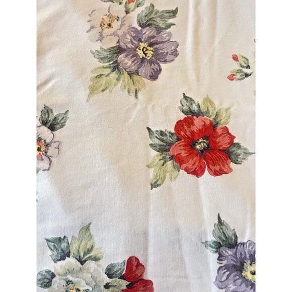 VTG Queen Size Flat Sheet Linen Cotton Black Red Lavender Floral Cottage French - Picture 2 of 11